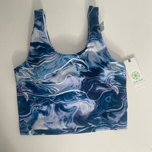 Gaiam Medium Longline Bra Tank Yoga Workout Sports Blue Purple Marble Print